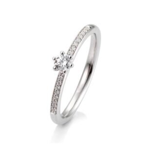 Weißgold Ring Krappenfassung seitliche Brillanten Breuning