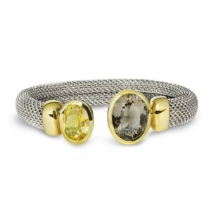 Edelstahl Armspange Citrin Rauchquarz Silber goldplattiert